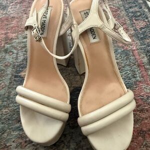 Steve Madden Cream Double-Strap Block Heel Sandals